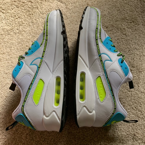 Nike Air Max 90 SE worldwide white blue fury black volt in box + laces stickers - Picture 7 of 11